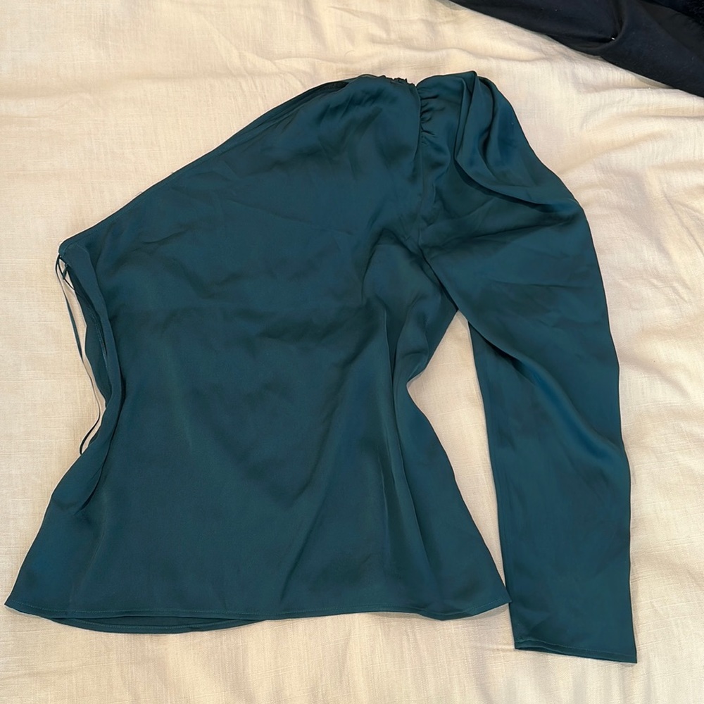 Express one shoulder silk emerald green top